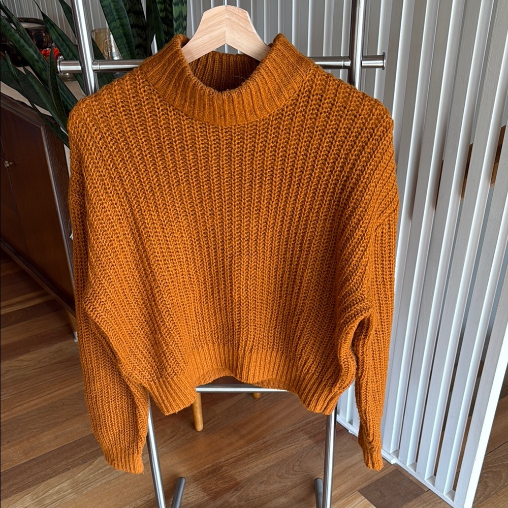 Divided by H&M Cozy Rust Crop Length Chunky Cable Knit Turtleneck Sweater